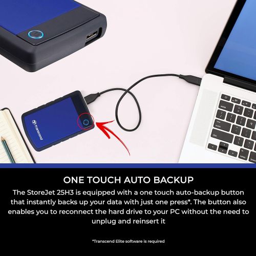  Transcend 4TB USB 3.1 Gen 1 StoreJet Shock Resistant Rugged Portable 2.5 External Hard Drive TS4TSJ25H3B (Navy Blue) + Compact Hard Drive Case