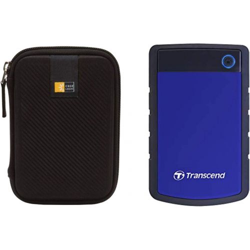  Transcend 2TB USB 3.1 Gen 1 StoreJet Anti-Shock Rugged Portable External Hard Drive TS2TSJ25H3B (Navy Blue) + Compact Hard Drive Case