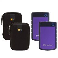 2 Transcend 4TB StoreJet 25H3 Anti-Shock Rugged Portable External Hard Drives (Purple) + 2 Compact Hard Drive Cases