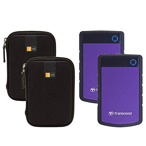  2 Transcend 4TB StoreJet 25H3 Anti-Shock Rugged Portable External Hard Drives (Purple) + 2 Compact Hard Drive Cases