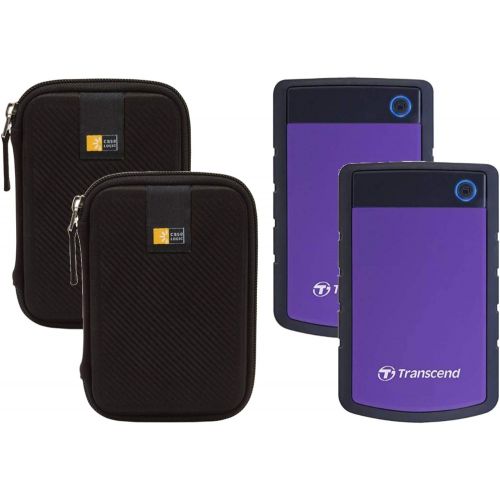  2 Transcend 4TB StoreJet 25H3 Anti-Shock Rugged Portable External Hard Drives (Purple) + 2 Compact Hard Drive Cases