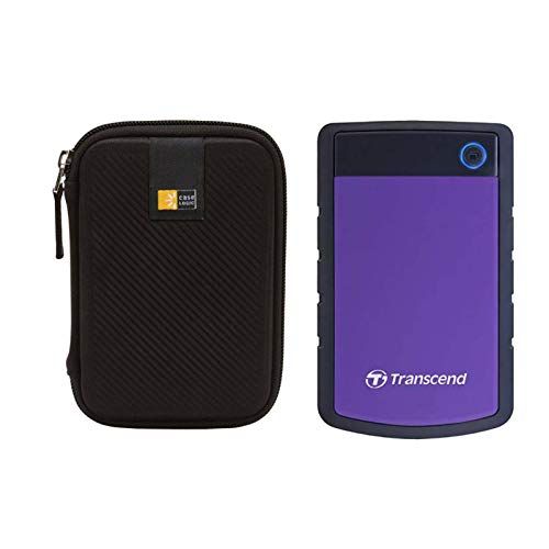  Transcend 4TB USB 3.1 Gen 1 StoreJet Shock Resistant Rugged Portable 2.5 External Hard Drive TS4TSJ25H3P (Purple) + Compact Hard Drive Case