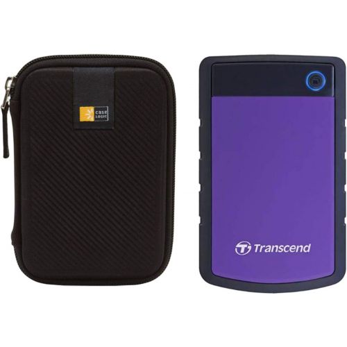  Transcend 4TB USB 3.1 Gen 1 StoreJet Shock Resistant Rugged Portable 2.5 External Hard Drive TS4TSJ25H3P (Purple) + Compact Hard Drive Case