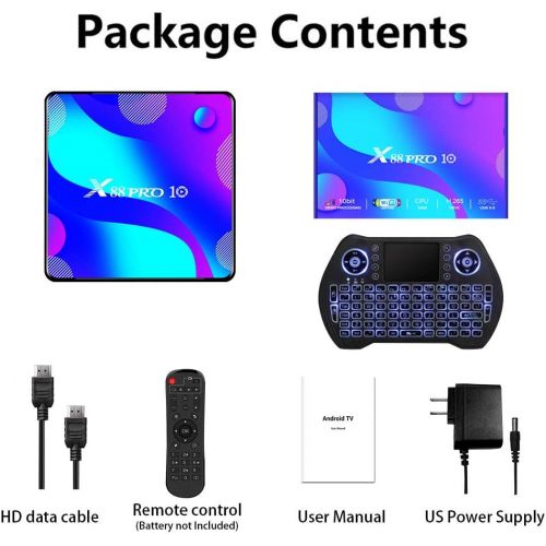  [아마존베스트]Transpeed Newest Android TV Box 10.0,RK3318 USB 3.0 Ultra HD 4K HDR 4GB RAM 64GB ROM 2.4G 5.8G Dual Band WiFi with BT 4.0 WiFi 100M Ethernet with Backlit Mini Keyboard Set Top TV Box