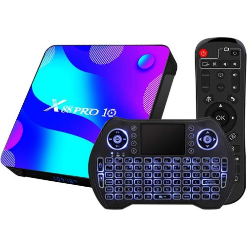  [아마존베스트]Transpeed Newest Android TV Box 10.0,RK3318 USB 3.0 Ultra HD 4K HDR 4GB RAM 64GB ROM 2.4G 5.8G Dual Band WiFi with BT 4.0 WiFi 100M Ethernet with Backlit Mini Keyboard Set Top TV Box