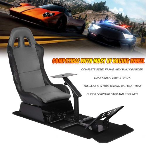  Traumer Racing Simulator Seat with Steering Wheel Support, Driving Seat Compact Video Game Accessories,Black&Gray