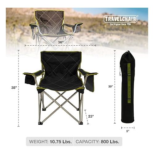  TravelChair Big Kahuna Chair, Supersized Camping Chair, 800lb Capacity, Brown/Lime, One Size (599)