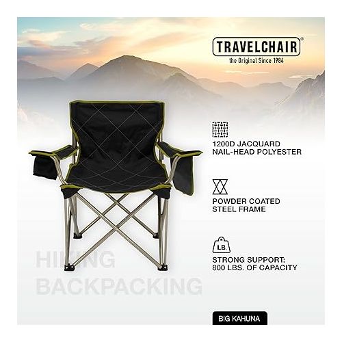  TravelChair Big Kahuna Chair, Supersized Camping Chair, 800lb Capacity, Brown/Lime, One Size (599)