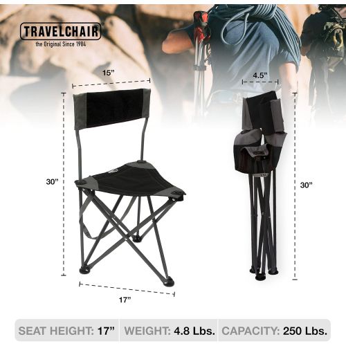  Travel Chair Ultimate Slacker 2.0, Small Folding Tripod Chair with Back for Outdoor Adventures, Portable Stool-Chair, Great for Spectators, Coaches, Golf, Hunters
