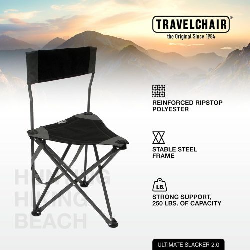  Travel Chair Ultimate Slacker 2.0, Small Folding Tripod Chair with Back for Outdoor Adventures, Portable Stool-Chair, Great for Spectators, Coaches, Golf, Hunters