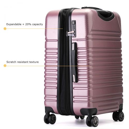  Travel Joy Luggage Set Expandable Premium Carbon Fiber Suitcase 3 Piece Set TSA Lightweight Spinner Carry On Luggage ROSY GOLD