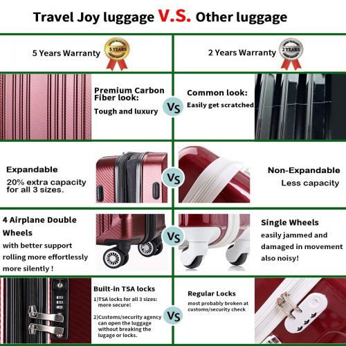  Travel Joy Luggage Set Expandable Premium Carbon Fiber Suitcase 3 Piece Set TSA Lightweight Spinner Carry On Luggage ROSY GOLD