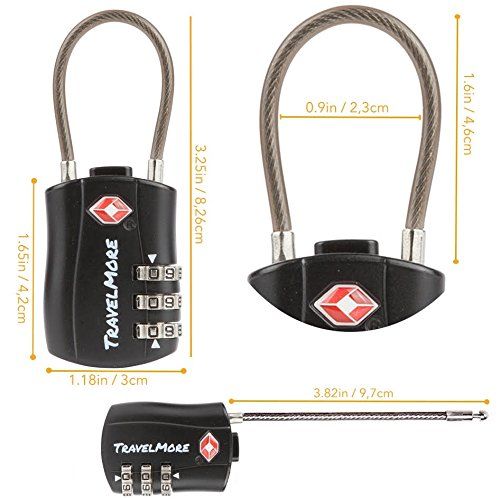  TravelMore 8 Pack TSA Approved Travel Combination Cable Luggage Locks for Suitcases - 4 Black & 4 Orange