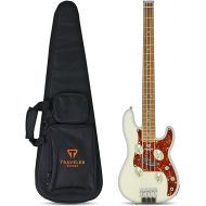 Traveler Guitar TB-4P Pearl White Bass | Travel Guitar with Aux-in | 4 String Bass Guitar with 22 Jumbo Frets | Full 32