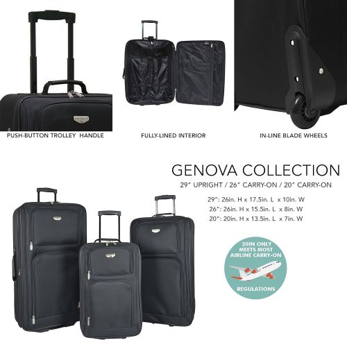  Travelers Club 3 Piece Expandable Genova Collection Travelers Value Set with 29 Large Rolling Upright, 26 Suitcase, and 20 Carry-On Luggage, Black Color Option