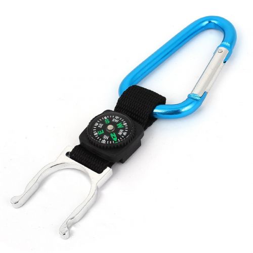  Traveling Outdoors Carabiner Hook Drink Water Bottle Holder Clip Teal w Compass by Unique Bargains