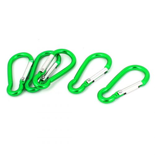  Traveling Hiking Spring Loaded Carabiners Clips Hooks Green 4cm Long 5PCS by Unique Bargains