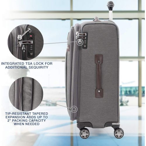  Travelpro Platinum Elite-Softside Expandable Spinner Wheel Luggage, Vintage Grey, Checked-Medium 25-Inch