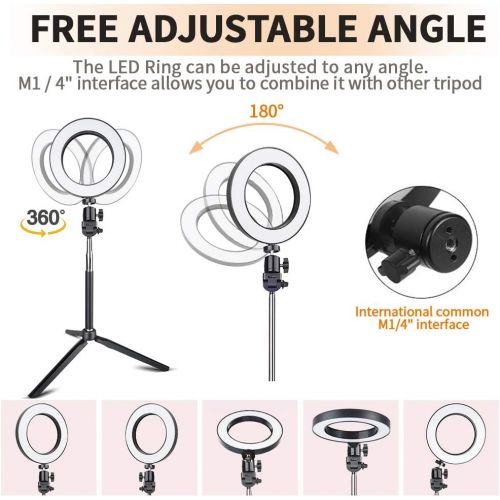  [아마존베스트]Travor 6-inch Dimmable LED Selfie Ring Light with Adjustable Stand with Remote Control, 3 Modes and 11-Level Brightness for YouTube Makeup Photography Shooting