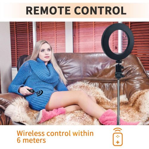  [아마존베스트]Travor 6-inch Dimmable LED Selfie Ring Light with Adjustable Stand with Remote Control, 3 Modes and 11-Level Brightness for YouTube Makeup Photography Shooting