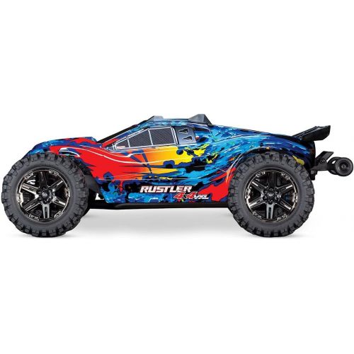 트랙사스 Traxxas Rustler 4x4 VXL, RC Truck, 65+ mph, Red Yellow