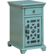 Treasure Trove Accents 17579 Drawer One Door Chairside Cabinet, Bayberry Blue Rub-through