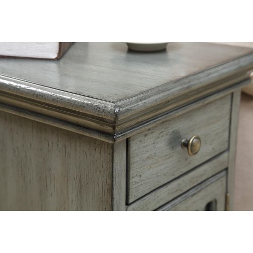  Treasure Trove Accents 17579 Drawer One Door Chairside Cabinet, Bayberry Blue Rub-through