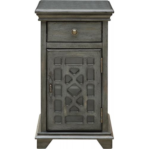  Treasure Trove Accents 17579 Drawer One Door Chairside Cabinet, Bayberry Blue Rub-through