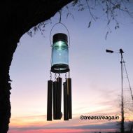 Treasureagain Mason Jar Windchime Light Solar Upcycled Garden Decor, Recycled Wind Chime Mason Jar Solar Light