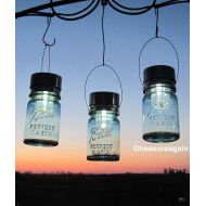 Treasureagain Hanging Garden Lanterns 3 Eco Friendly Gifts for Gardeners Outdoor Garden Decor, Ball Pint Antique Blue Mason Jar Solar Lights,