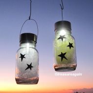 Treasureagain Star Light Jars Outdoor Home Decor, Holiday Mason Jar Solar Lights, Yellow, White, Hanging Outdoor Lanterns