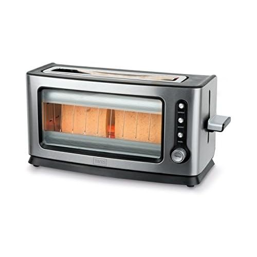 Trebs 99320 Infrarot Automatik-Toaster mit Sichtfenster im Edelstahldesign, 7 Braunungsstufen, fuer bis zu 2 Toastscheiben, Brotlift, Kruemelfach, Auftauen, Roesten, Aufwarmen, Warmha