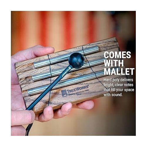  TreeWorks Chimes Energy Chime with Mallet for Meditation, Sound Healing or Yoga, 3 Notes -- Made in U.S.A. -- Long Resonance with Brilliant Tone, Solid Tennessee Hardwood Mantle (TRE420)