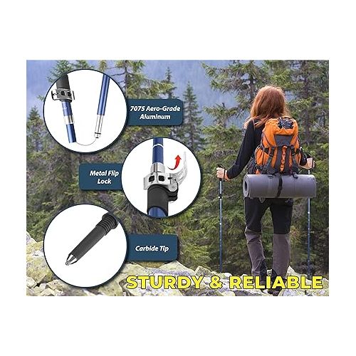 트렉 TREKOLOGY TREKZ SE 2pc Collapsible Hiking Stick - Lightweight, Foldable Retractable Trekking Poles for Men, Women & Seniors with Adjustable Heights - Nordic Walking Stick for Backpacking, Camping