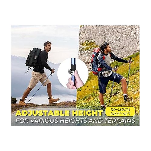 트렉 TREKOLOGY TREKZ SE 2pc Collapsible Hiking Stick - Lightweight, Foldable Retractable Trekking Poles for Men, Women & Seniors with Adjustable Heights - Nordic Walking Stick for Backpacking, Camping