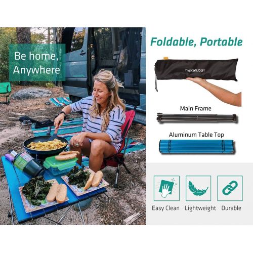 트렉 [아마존 핫딜] [아마존핫딜]Trekology Portable Camping Side Tables with Aluminum Table Top: Hard-Topped Folding Table in a Bag for Picnic, Camp, Beach, Boat, Useful for Dining & Cooking with Burner, Easy to C