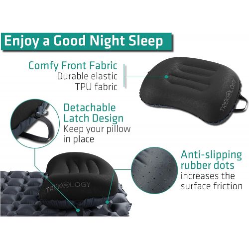 트렉 [아마존베스트]Trekology Ultralight Inflatable Camping Travel Pillow - ALUFT 2.0 Compressible, Compact, Comfortable, Ergonomic Inflating Pillows for Neck & Lumbar Support While Camp, Hiking, Back