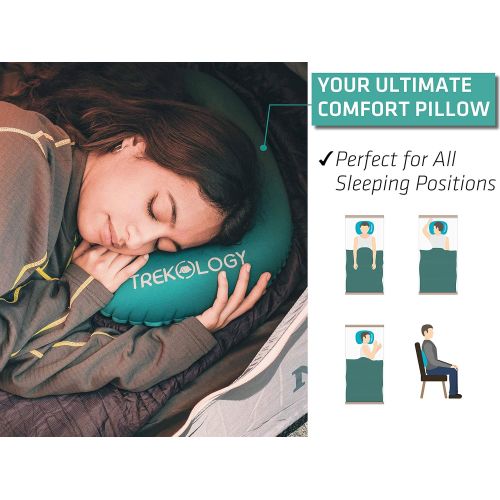 트렉 [아마존베스트]Trekology Ultralight Inflatable Camping Travel Pillow - ALUFT 2.0 Compressible, Compact, Comfortable, Ergonomic Inflating Pillows for Neck & Lumbar Support While Camp, Hiking, Back