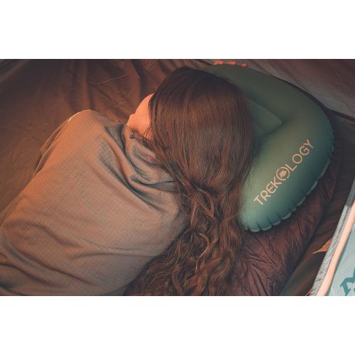 트렉 Trekology Ultralight Inflating Travel / Camping Pillows - Compressible, Compact, Inflatable, Comfortable, Ergonomic Pillow for Neck & Lumbar Support While Camp, Backpacking (Black)