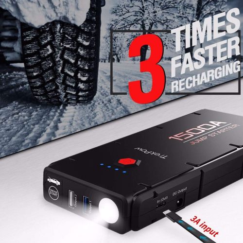  [아마존 핫딜] [아마존핫딜]ABOX Upgraded Trekpow G22 1500A Peak Car Jump Starter-12V Battery Booster Portable Jumper Box(up to 8.0L Gasoline/6.5L Diesel Engine)with Smart Jumper Cable,Quick Charge 3.0,Type-C,16.8