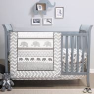 Trend Elephant Walk 4-Piece Jungle Geometric Chevron Grey Baby Crib Bedding Set by Belle