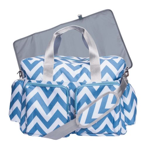  Trend Lab Blue & White Chevron Deluxe Duffle Diaper Bag