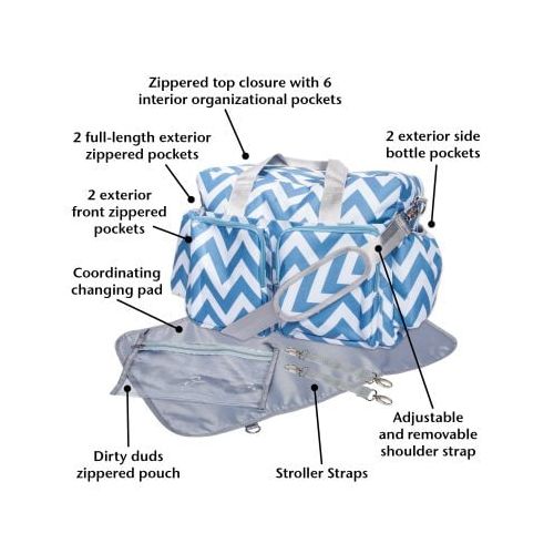  Trend Lab Blue & White Chevron Deluxe Duffle Diaper Bag