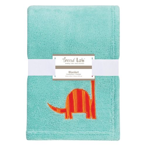  Trend Lab Dinosaur Roar Plush Baby Blanket, Green, Orange