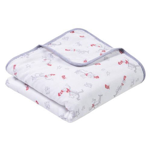  Trend Lab Dr. Seuss Cat in The Hat Luxe Muslin Blanket, Red/Gray/White