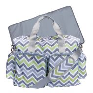 Trend Lab Green, Gray and White Chevron Deluxe Duffle Diaper Bag