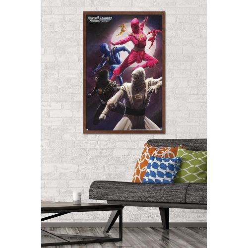  Trends International Power Rangers-Ninja Wall Poster, 22.375 x 34, Mahogany Framed Version