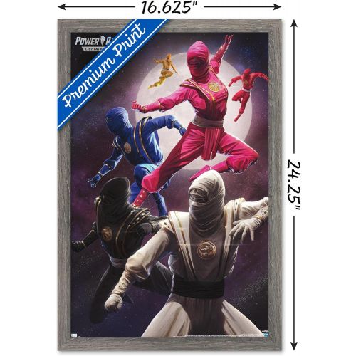  Trends International Power Rangers-Ninja Wall Poster, 14.725 x 22.375, Barnwood Framed Version