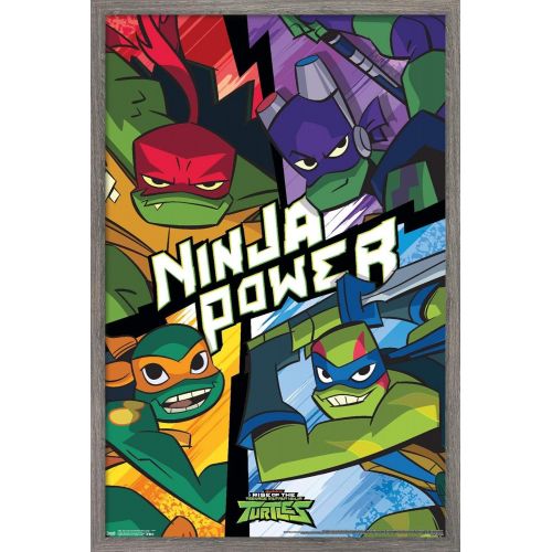  Trends International Nickelodeon Rise of The Teenage Mutant Ninja Turtles Wall Poster, 14.725 x 22.375, Barnwood Framed Version