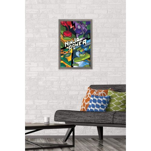  Trends International Nickelodeon Rise of The Teenage Mutant Ninja Turtles Wall Poster, 14.725 x 22.375, Barnwood Framed Version